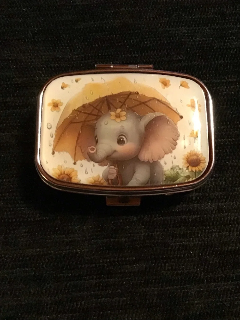 Cute Elephant Pill Box with Yellow Umbrella Design